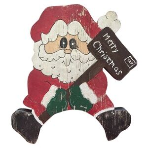 VTG ‘90’s Weathered Handmade Painted Wood Santa Claus Folk Decor Christmas 12”